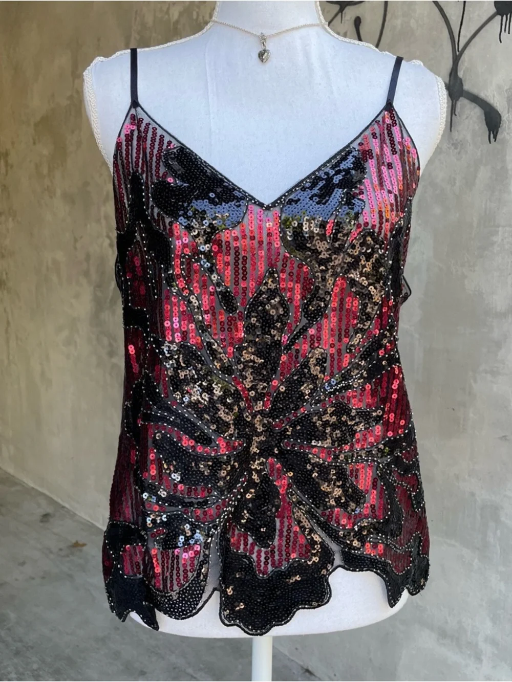 Vintage y2k Sequin Beaded Floral Camisole Top